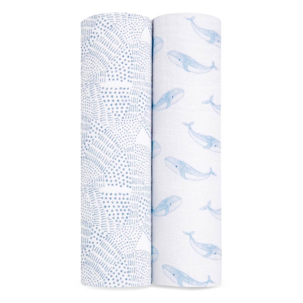 ADEN ANAIS Large Swaddles 2 Pack Organic Cotton Muslin Oceanic