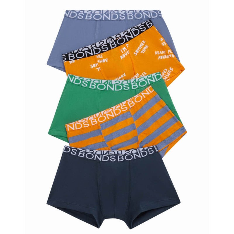 BONDS Kids Underwear Boys Trunks 5 Pack Summertime Adventure Sunday Bambinista