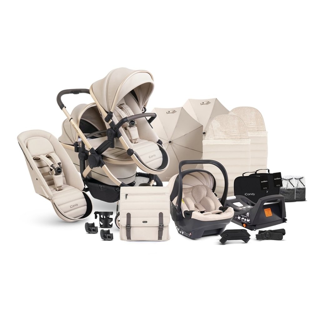 ICANDY Peach Double Pushchair and Carrycot Complete Bundle Set
