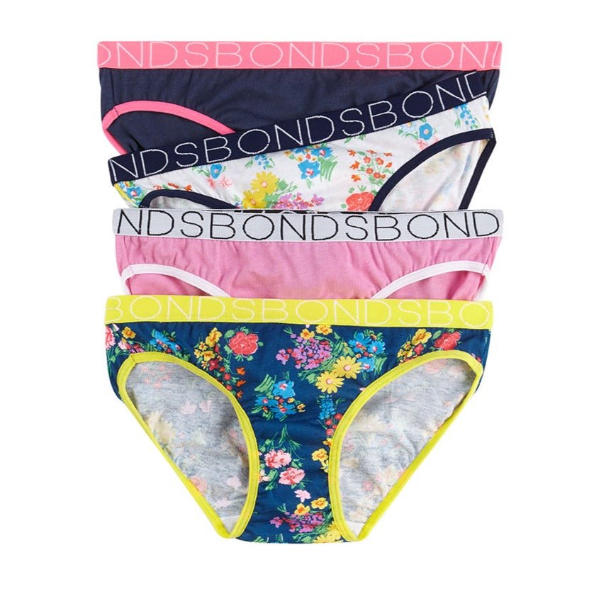BONDS Girls 4 Pack Bikini Underwear - Garden Florals