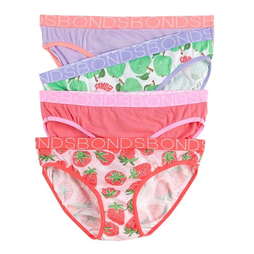 BONDS Girls 4 Pack Bikini Underwear - Strawberrylicious