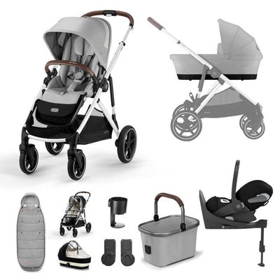 Bambinista-CYBEX-Travel-CYBEX Gazelle S Travel System (7 Piece) Luxury Bundle With Gold Footmuff and CLOUD T I-SIZE - Lava Grey (2023 New Generation)