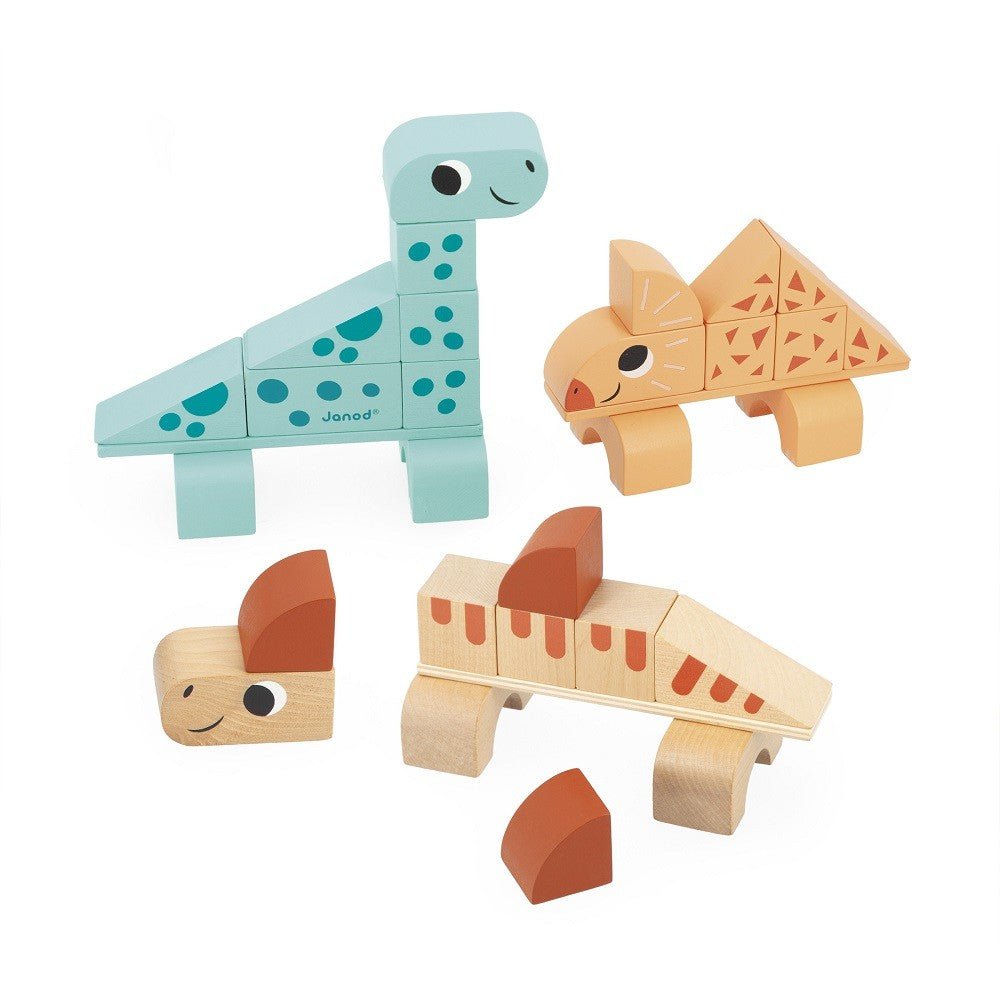Bambinista-Janod-Toys-Janod Wooden Cubikosaurus 3 Dinosaur Building Set
