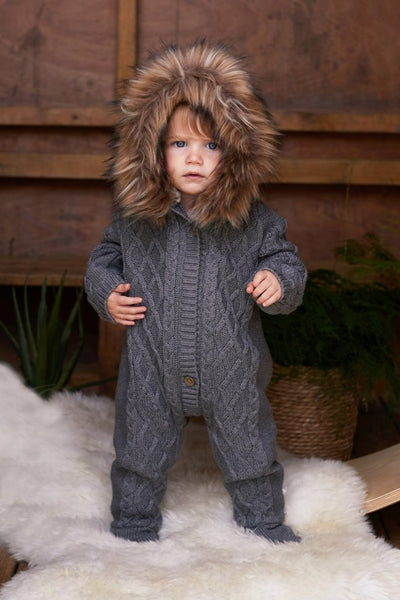 Bambinista-THE LITTLE TAILOR-Bottoms-The Little Tailor Charcoal Baby Knitted Faux Fur Trim All In One