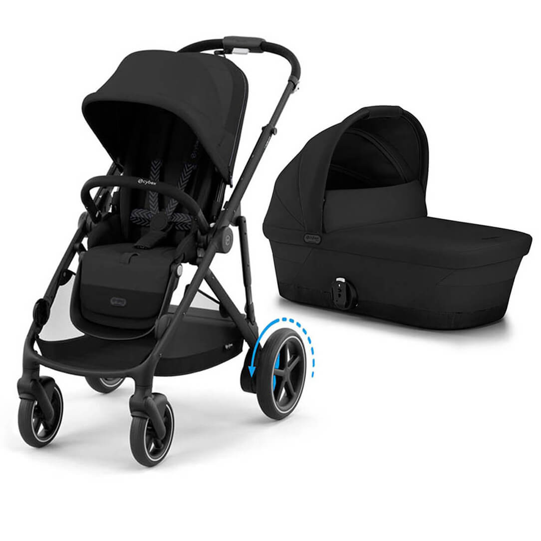 EX DISPLAY CYBEX eGAZELLE S Black Frame Stroller & Carrycot - Black