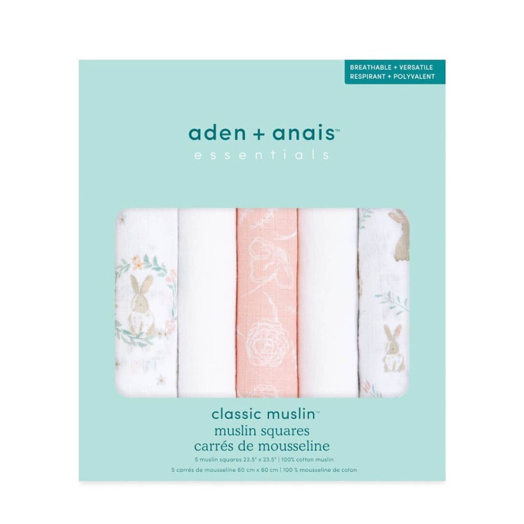 Bambinista-ADEN + ANAIS-Blankets-ADEN + ANAIS Essential 5 Pack Cotton Muslin Squares - Blushing Bunnies