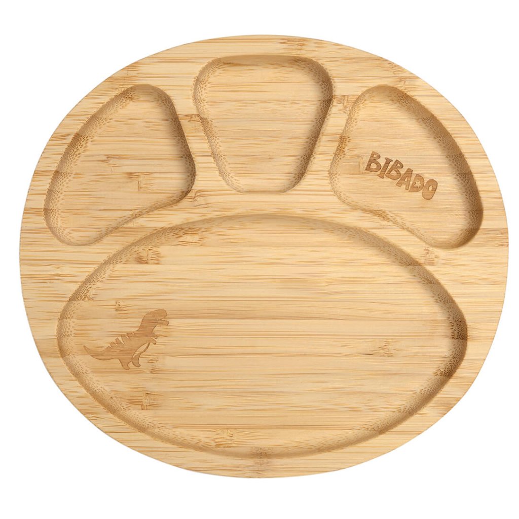 Bambinista - BIBADO - Tableware - Bibado Bamboo Suction Divider Plate - Dino Roar - Blue
