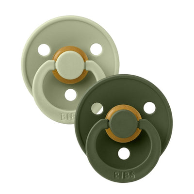 Bambinista-BIBS-Accessories-BIBS Colour 2 Pack Latex Round Pacifier - Sage / Hunter Green