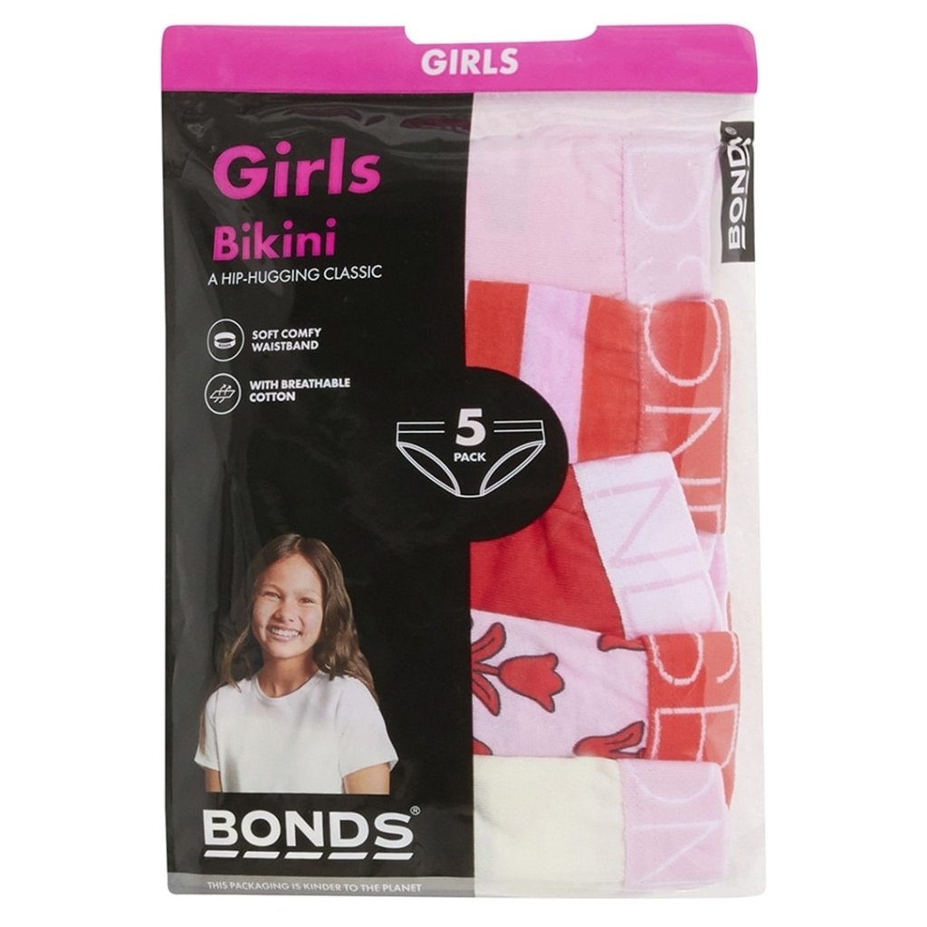 Bambinista - BONDS - Underwear - BONDS Girls Underwear Bikini 5 Pack - Gumball Pink Stripe