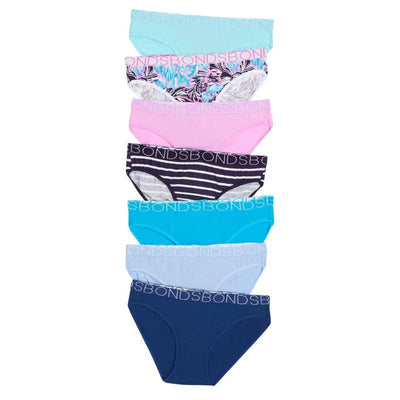 Bambinista-BONDS-Bottoms-BONDS Kids Underwear Girls Bikini Briefs 7 Pack - Pop Palms Blue