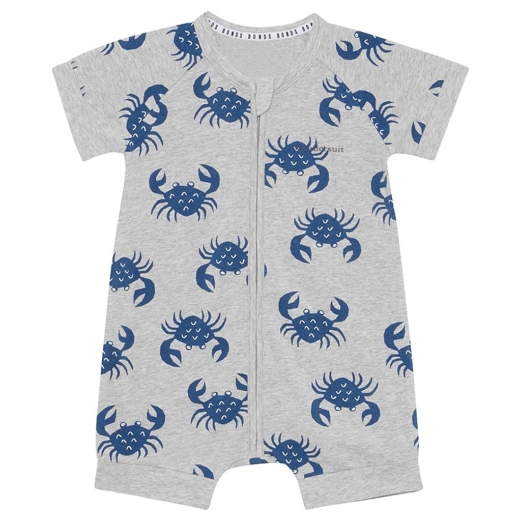 Bambinista - BONDS - Rompers - BONDS Zip Wondersuit Shorty Romper - Crab Attack New Grey Marle