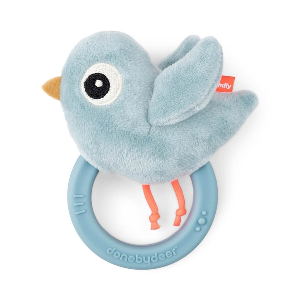 Bambinista - DONE BY DEER - Toys - DONE BY DEER Sensory rattle w/teether Birdee - Blue