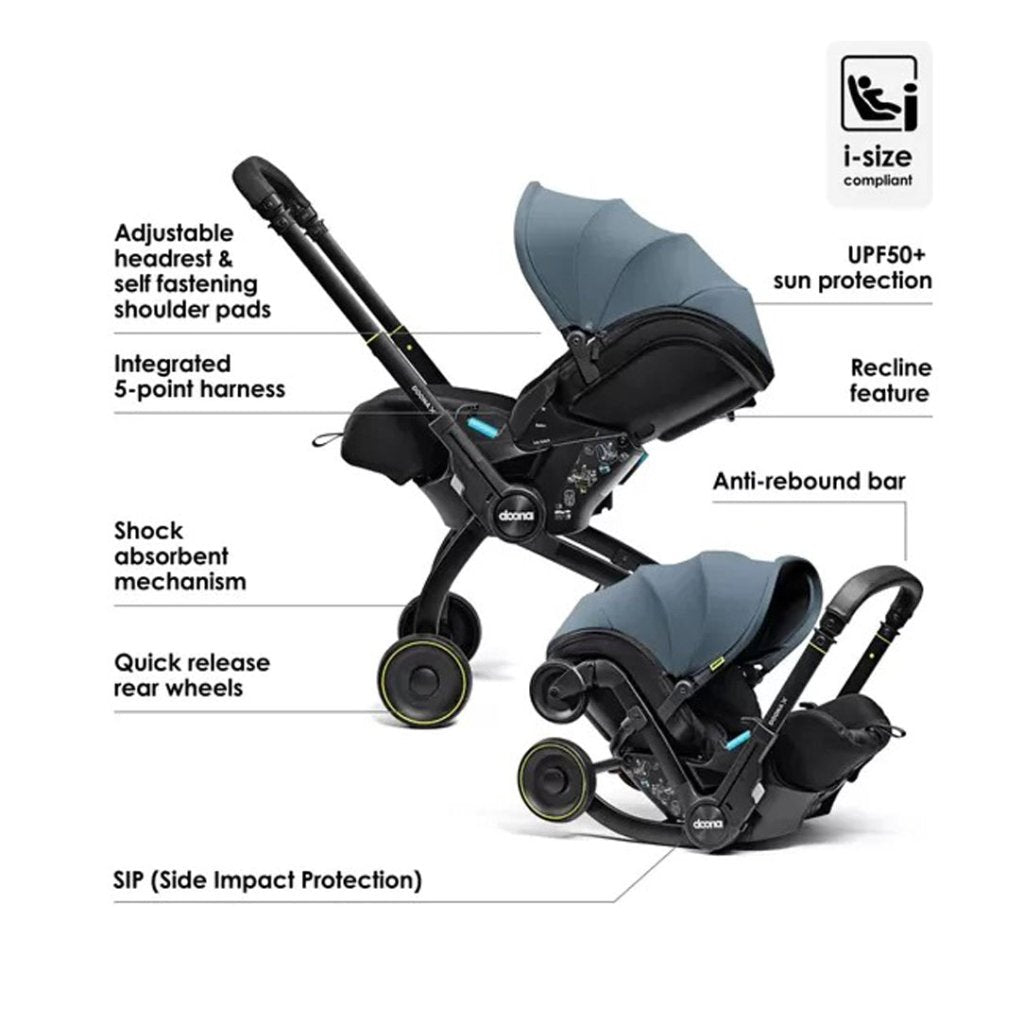 Bambinista - DOONA - Car Seats - DOONA X Infant Car Seat - Ocean Blue & Free Essentials Bag - Gold