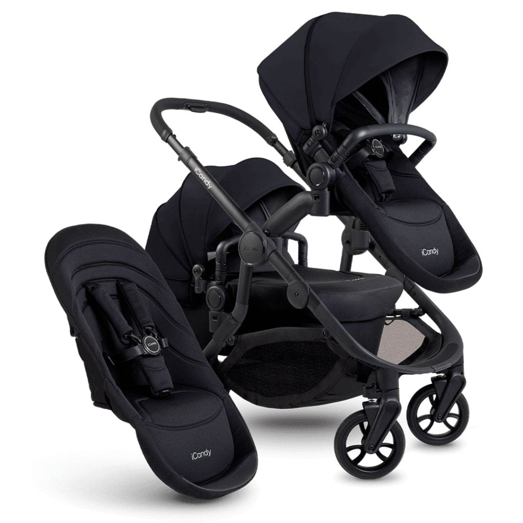 Bambinista-ICANDY-Travel-ICANDY Orange 4 Double Pushchair Bundle with Second Seat Fabric - Jet (Black Edition)