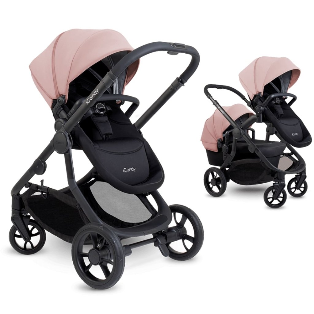 Bambinista-ICANDY-Travel-ICANDY Orange 4 Double Pushchair Bundle with Second Seat Fabric - Jet (Rose)