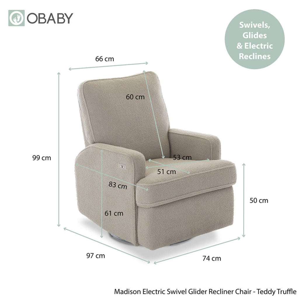 Bambinista - OBABY - Furniture - OBABY Madison Electric Recliner Chair - Truffle