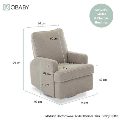 Bambinista - OBABY - Furniture - OBABY Madison Electric Recliner Chair - Truffle