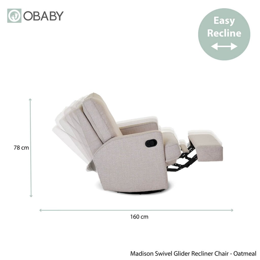 Bambinista - OBABY - Furniture - OBABY Madison Swivel Glider Recliner Chair - Oatmeal