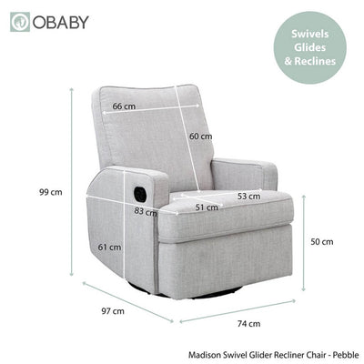 Bambinista - OBABY - Furniture - OBABY Madison Swivel Glider Recliner Chair - Pebble