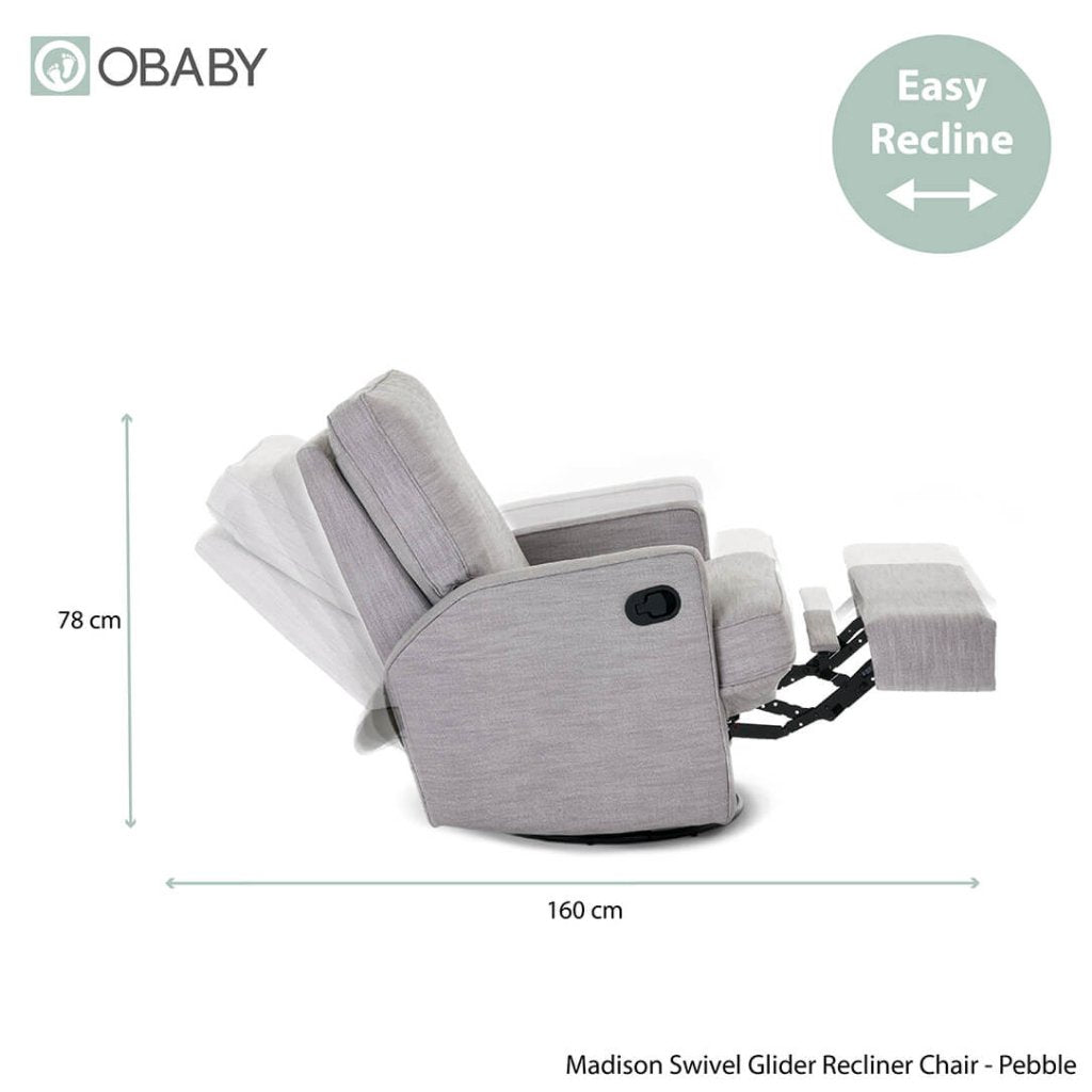 Bambinista - OBABY - Furniture - OBABY Madison Swivel Glider Recliner Chair - Pebble