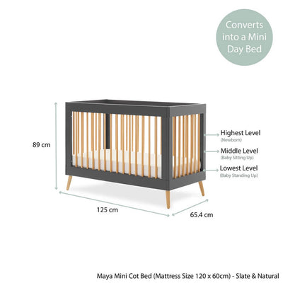 Bambinista - OBABY - Furniture - OBABY Maya Mini Cot Bed - Slate with Natural