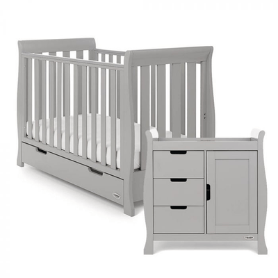 Bambinista - OBABY - Furniture - OBABY Stamford Mini Sleigh 2 Piece Room Set - Warm Grey