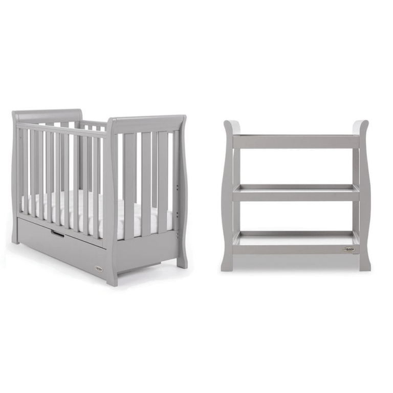 Bambinista - OBABY - Furniture - OBABY Stamford Space Saver Sleigh 2 Piece Room Set - Warm Grey