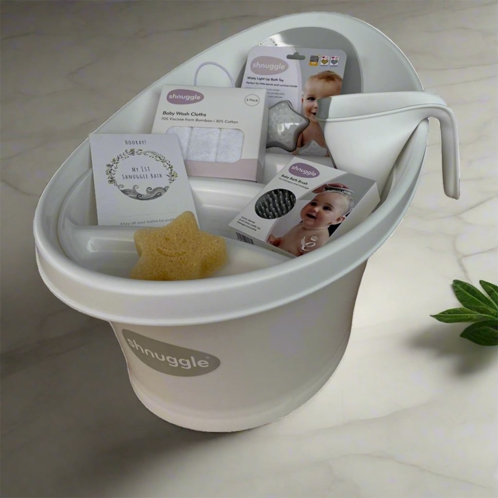 Bambinista - SHNUGGLE - Baby Care - SHNUGGLE 9 Piece Newborn Baby Bath Time Bundle Complete Set - White