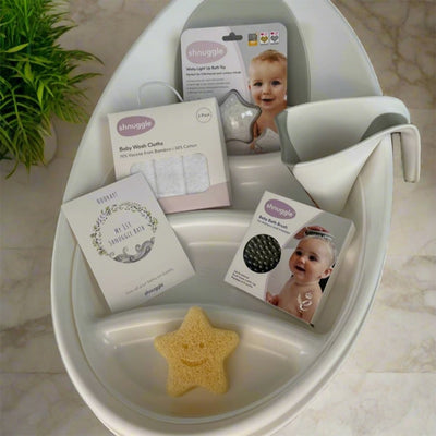 Bambinista - SHNUGGLE - Baby Care - SHNUGGLE 9 Piece Newborn Baby Bath Time Bundle Complete Set - White