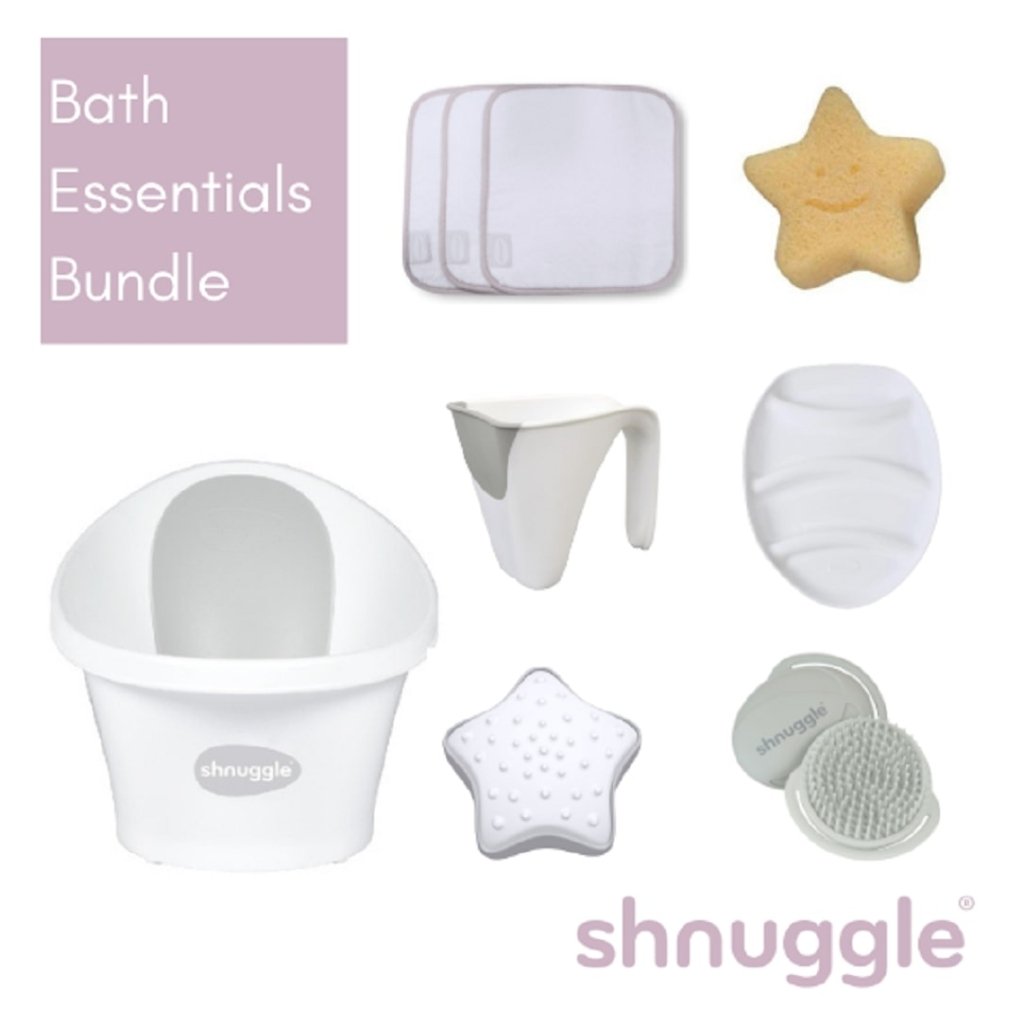Bambinista - SHNUGGLE - Baby Care - SHNUGGLE 9 Piece Newborn Baby Bath Time Bundle Complete Set - White