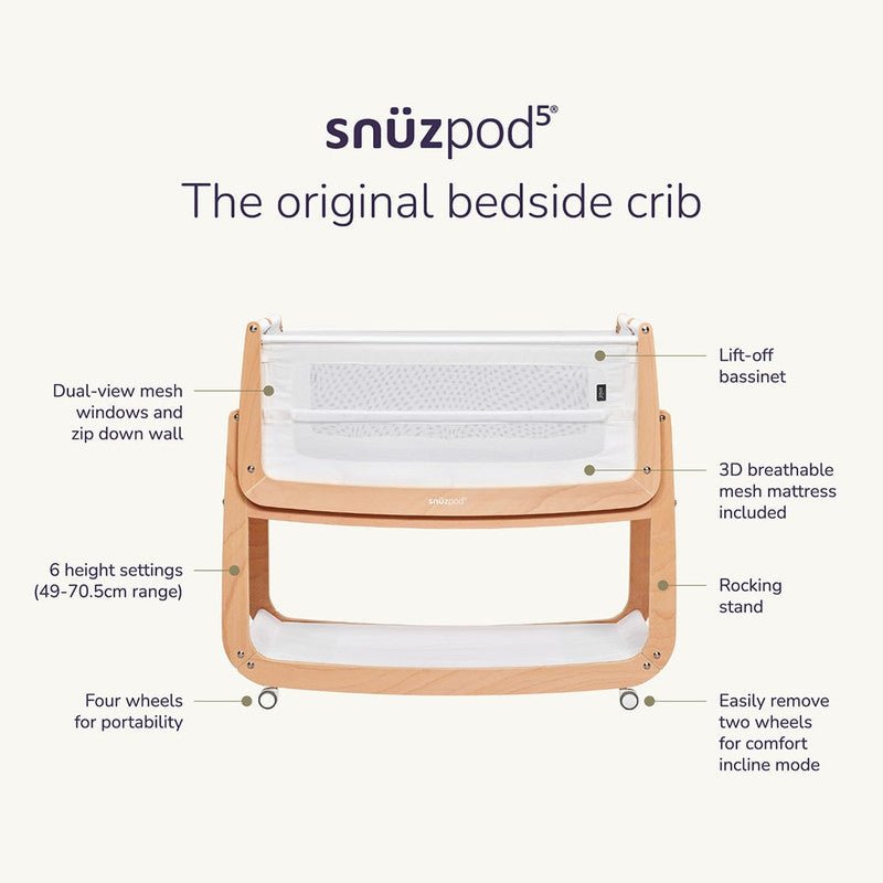 Bambinista - SNUZ - Bedding - SnuzPod5 Bedside Crib - Natural