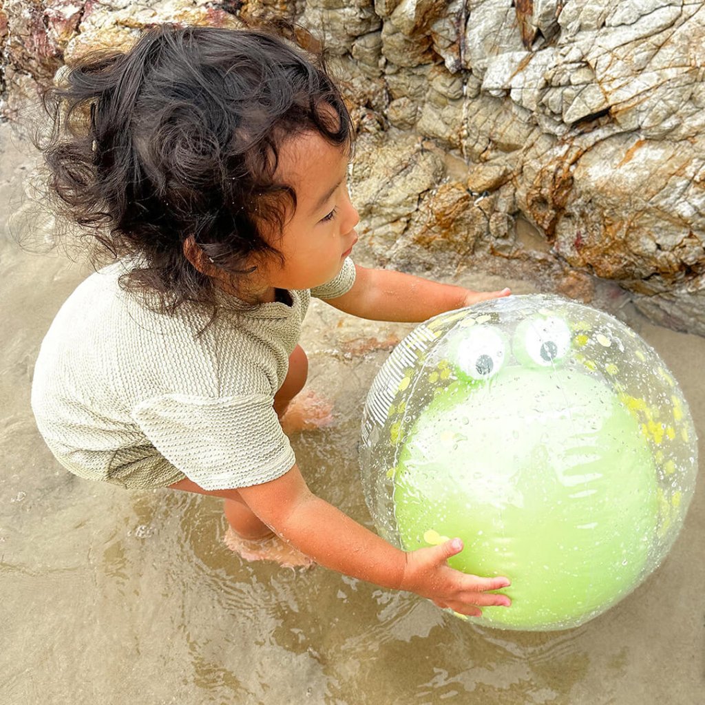 Bambinista-SUNNYLIFE--SUNNYLIFE 3D Inflatable Beach Ball Cookie the Croc Light Khaki