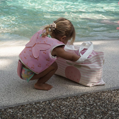 Bambinista - SUNNYLIFE - SUNNYLIFE Kids Canvas Beach Bag Strawberry Sunshine Pink Stripe