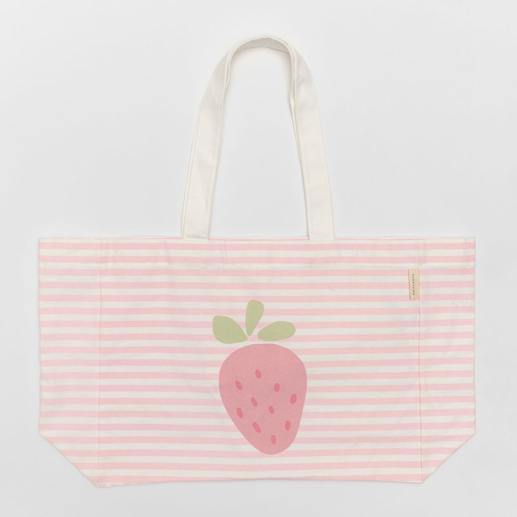 Bambinista - SUNNYLIFE - SUNNYLIFE Kids Canvas Beach Bag Strawberry Sunshine Pink Stripe