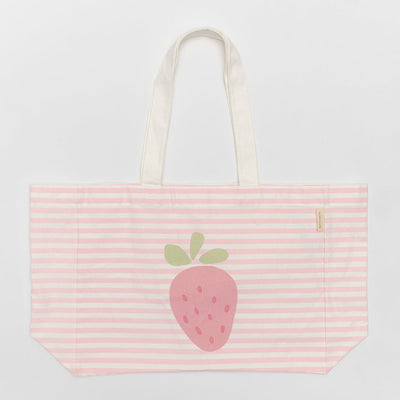 Bambinista - SUNNYLIFE - SUNNYLIFE Kids Canvas Beach Bag Strawberry Sunshine Pink Stripe