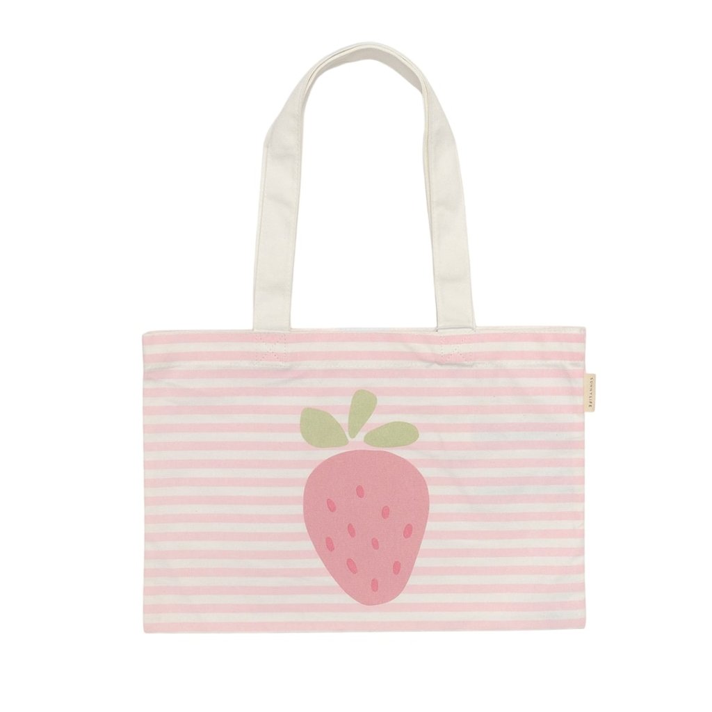 Bambinista - SUNNYLIFE - SUNNYLIFE Kids Canvas Beach Bag Strawberry Sunshine Pink Stripe