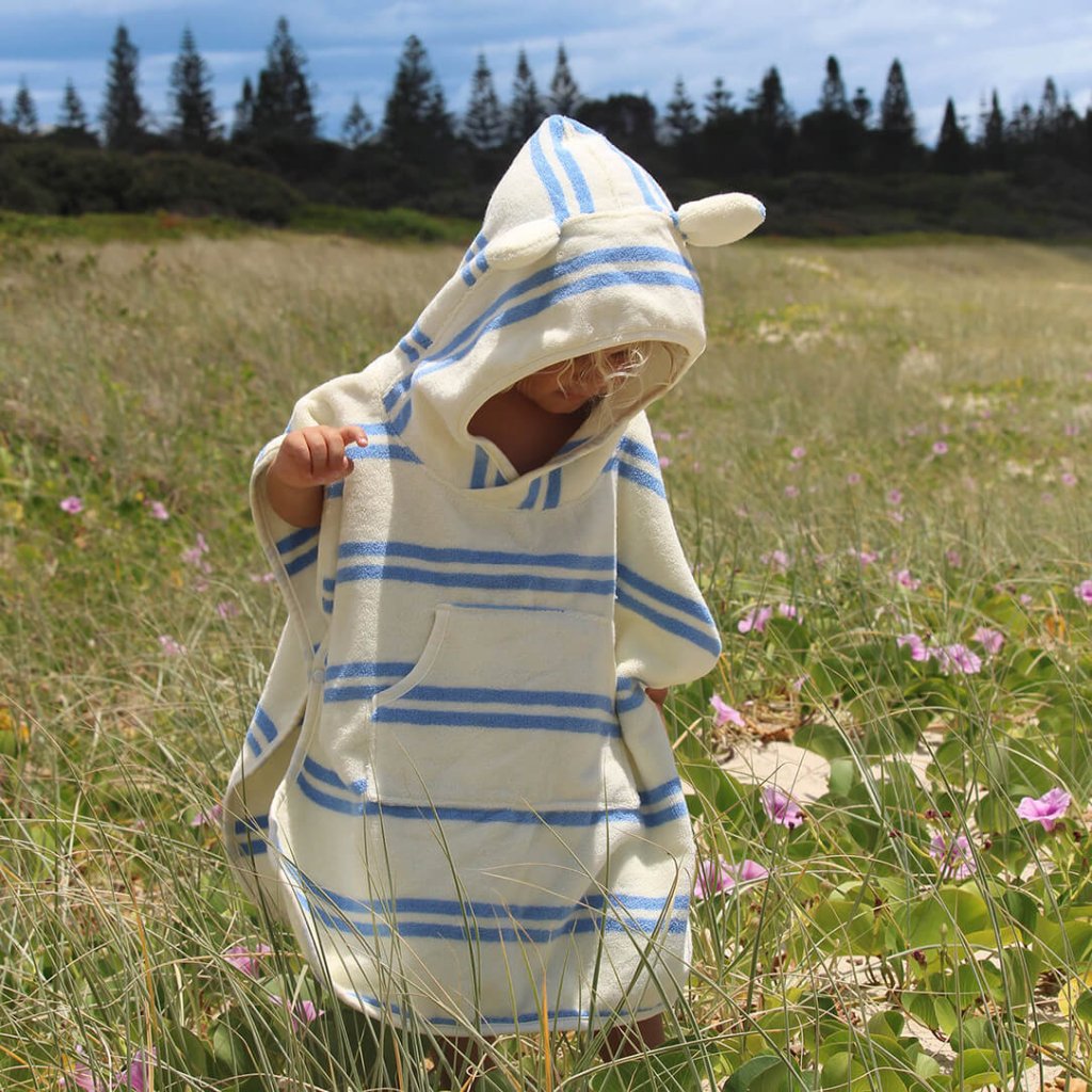 Bambinista - SUNNYLIFE - SUNNYLIFE Kids Character Hooded Towel Sid the Seagull Blue Stripe