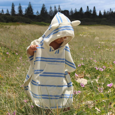 Bambinista - SUNNYLIFE - SUNNYLIFE Kids Character Hooded Towel Sid the Seagull Blue Stripe