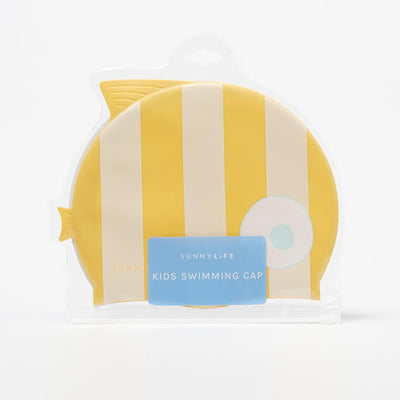 Bambinista - SUNNYLIFE - SUNNYLIFE Kids Swimming Cap Finn the Fish Mustard Stripe