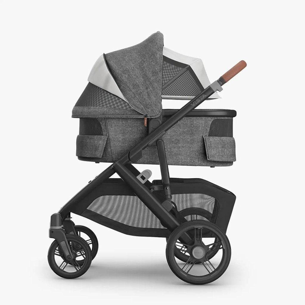 Bambinista - UPPABABY - Travel - UPPABABY VISTA V3 Pushchair with Bassinet - Charcoal Mélange | Carbon Frame | Saddle Leather (GREYSON)