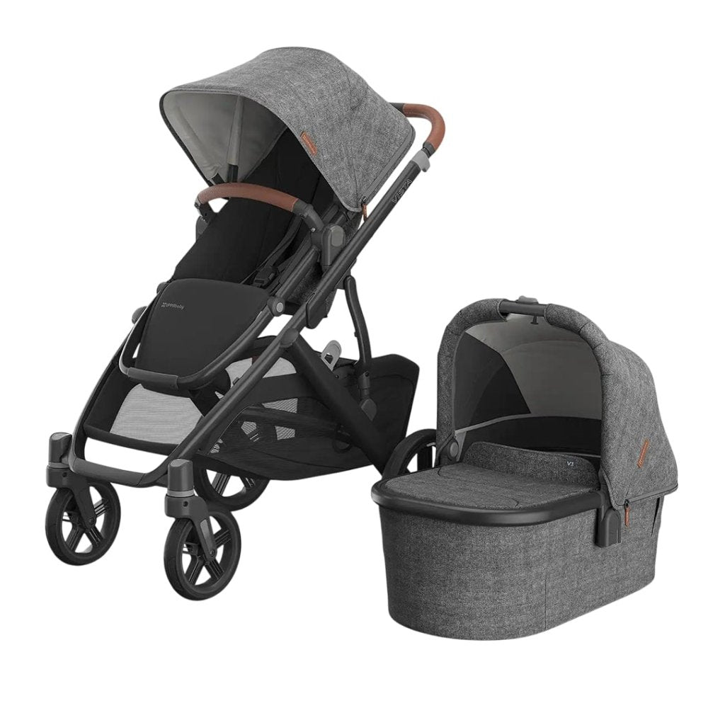 Bambinista - UPPABABY - Travel - UPPABABY VISTA V3 Pushchair with Bassinet - Charcoal Mélange | Carbon Frame | Saddle Leather (GREYSON)