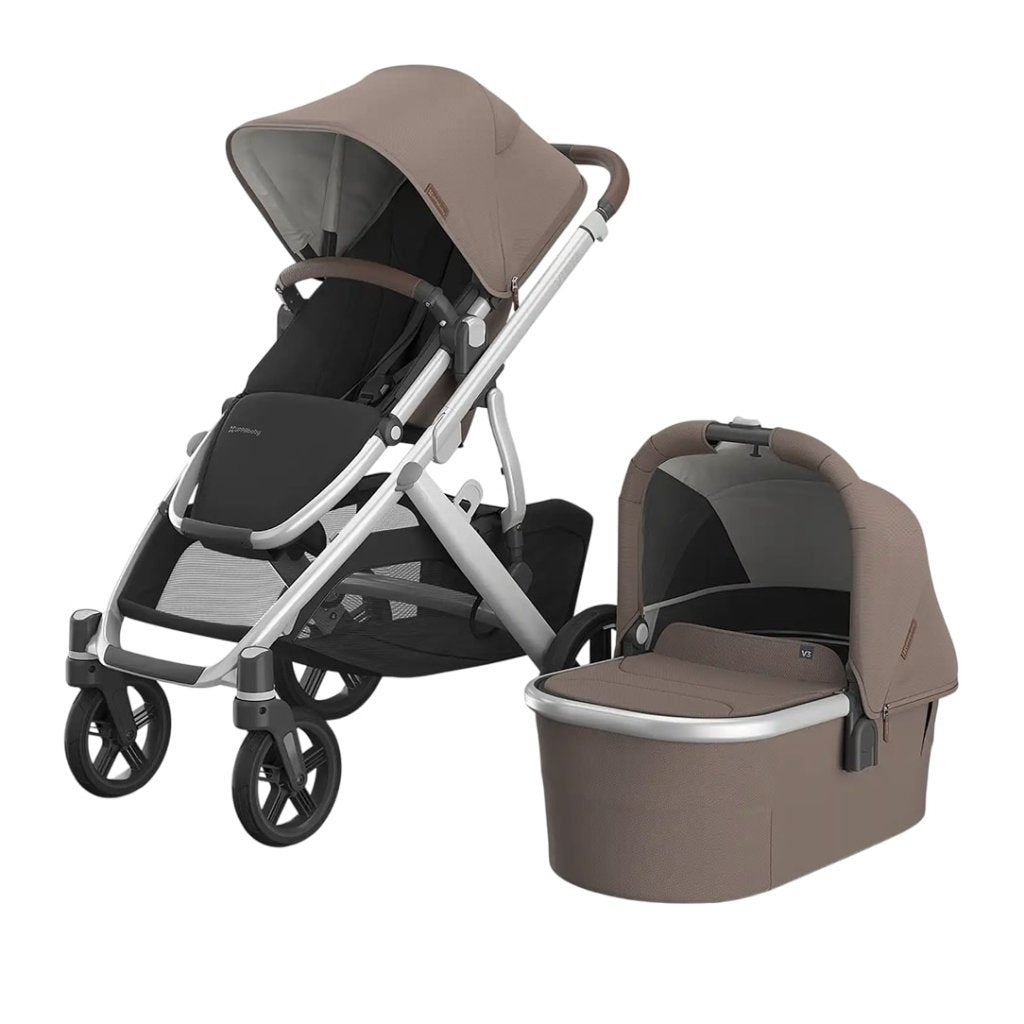 Bambinista - UPPABABY - Travel - UPPABABY VISTA V3 Pushchair with Bassinet - Dark Taupe | Silver Frame | Chestnut Leather (Theo)