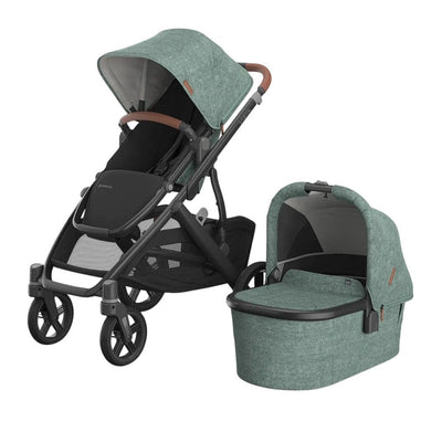 Bambinista - UPPABABY - Travel - UPPABABY VISTA V3 Pushchair with Bassinet - Green Mélange | Carbon Frame | Saddle Leather (GWEN)