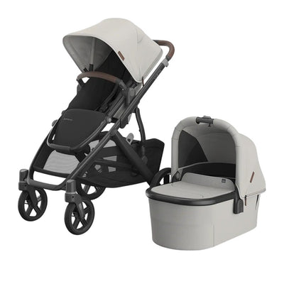 Bambinista - UPPABABY - Travel - UPPABABY VISTA V3 Pushchair with Bassinet - Pearl Gray Jacquard | Carbon Frame | Chestnut Leather (Savannah)