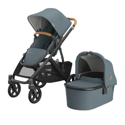 Bambinista - UPPABABY - Travel - UPPABABY VISTA V3 Pushchair with Bassinet - Stone Blue | Carbon Frame | Sand Leather (Dillan)