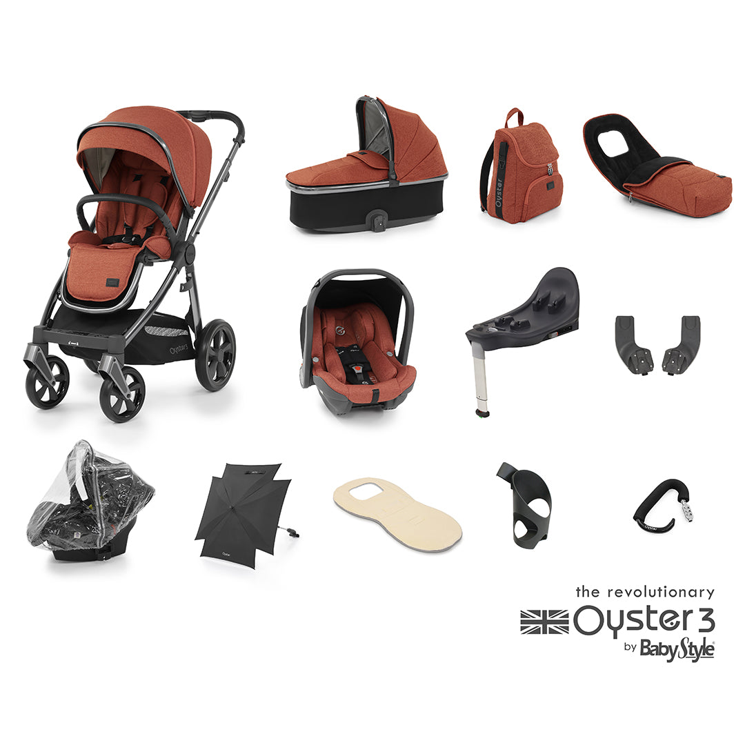 OYSTER 3 Travel System (12 Piece) Ultimate Bundle with Capsule Infant Car Seat (i-Size) - Ember