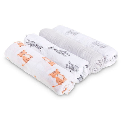Bambinista-ADEN + ANAIS-Blanket-ADEN + ANAIS 4-pack Cotton Muslin Swaddles - Safari Babes