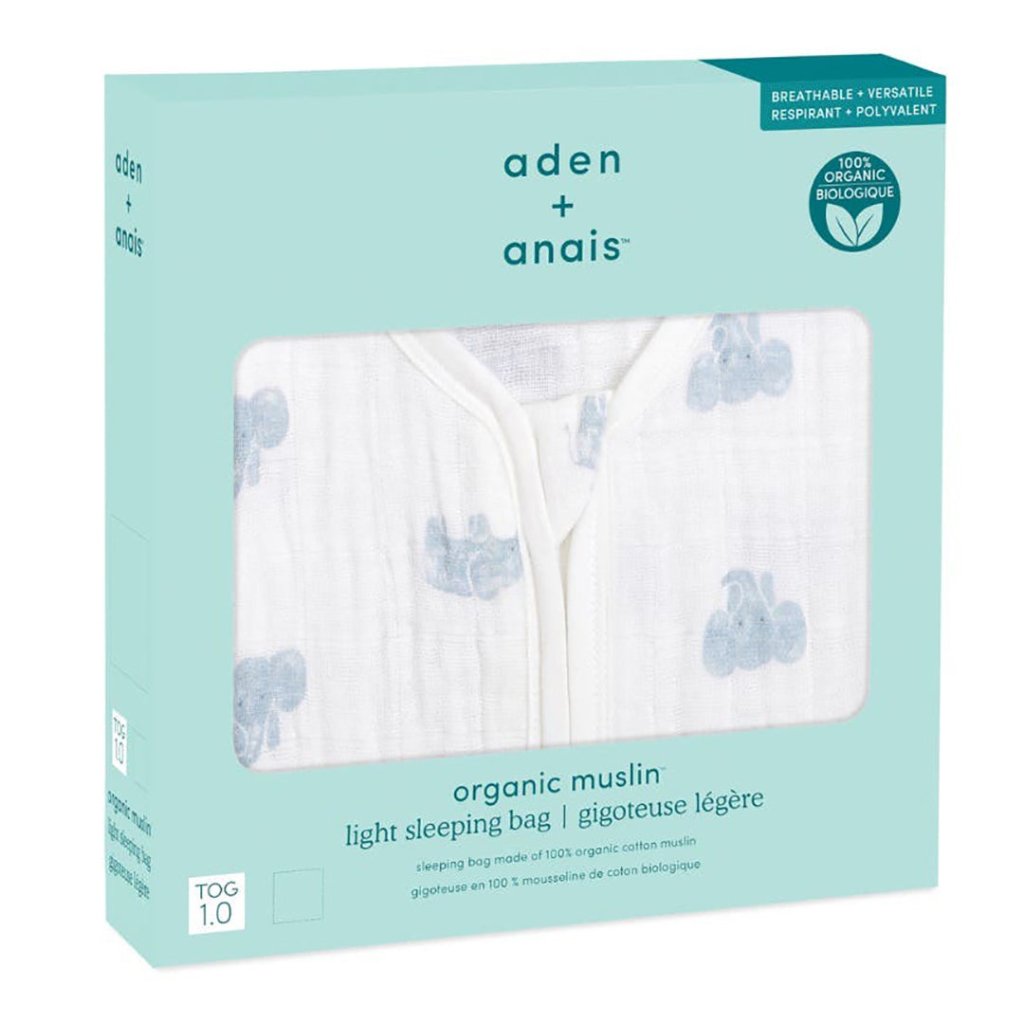 Bambinista-ADEN + ANAIS-Pyjamas-ADEN + ANAIS Animal Kingdom Organic Cotton Light Sleeping Bag 1.0 Tog - Hello Elephant