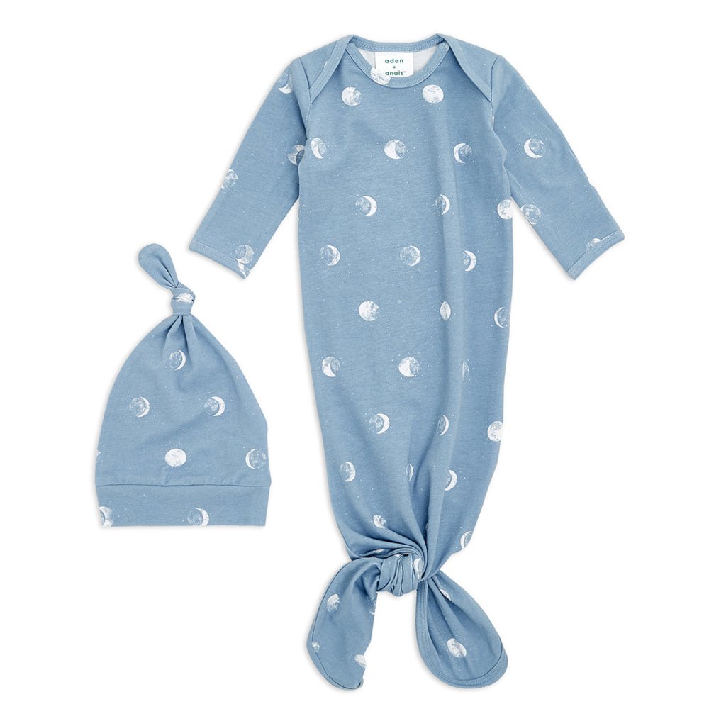 Bambinista-ADEN + ANAIS-Gifts-ADEN + ANAIS Blue Moon Comfort Knit Newborn Gift Set Knotted Gown + Infant Hat