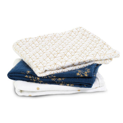 Bambinista-ADEN + ANAIS-Blankets-ADEN + ANAIS Cotton Muslin Squares 3 Pack - Metallic Gold Deco